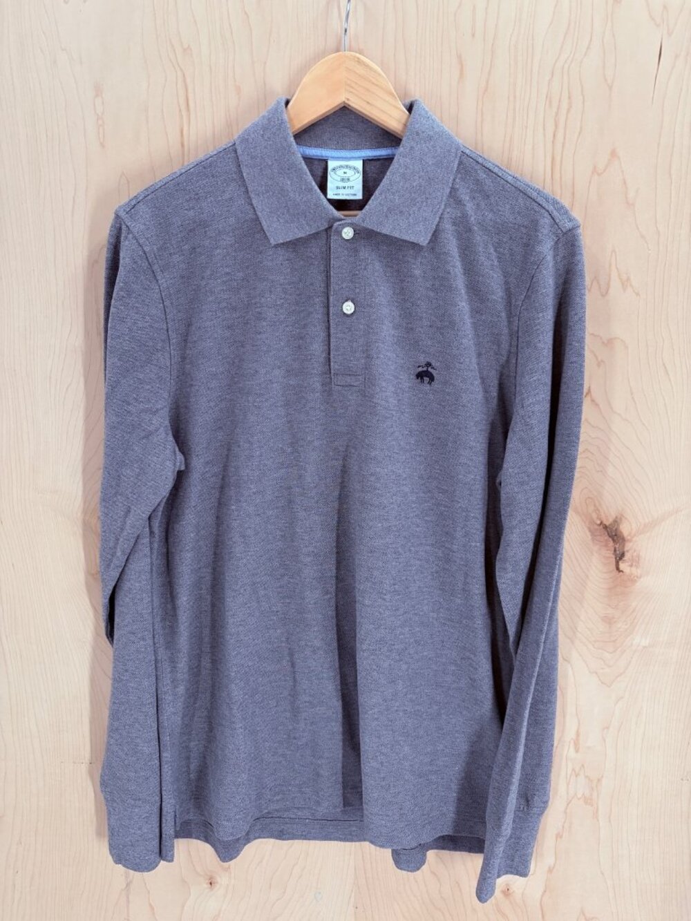 Brooks Brothers NWOT 1818 Slim Fit M Gray Long Sleeve Pique Polo Shirt Medium